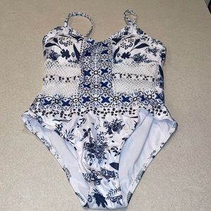Blue & white 1 piece bathing suit medium NWOT